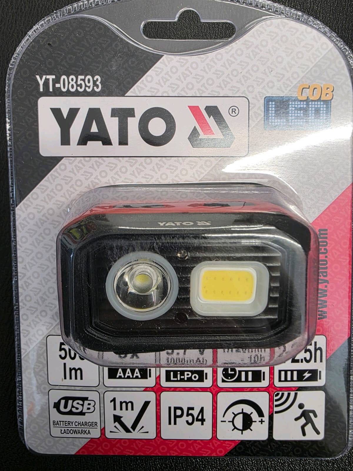 Lampe frontale rechargeable YATO 500 lm COB+Spot, USB, IP54 — visuel 2