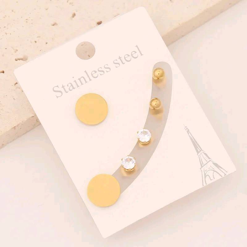 3 ensemble lot boucles d'oreille dorées en acier inoxydable 