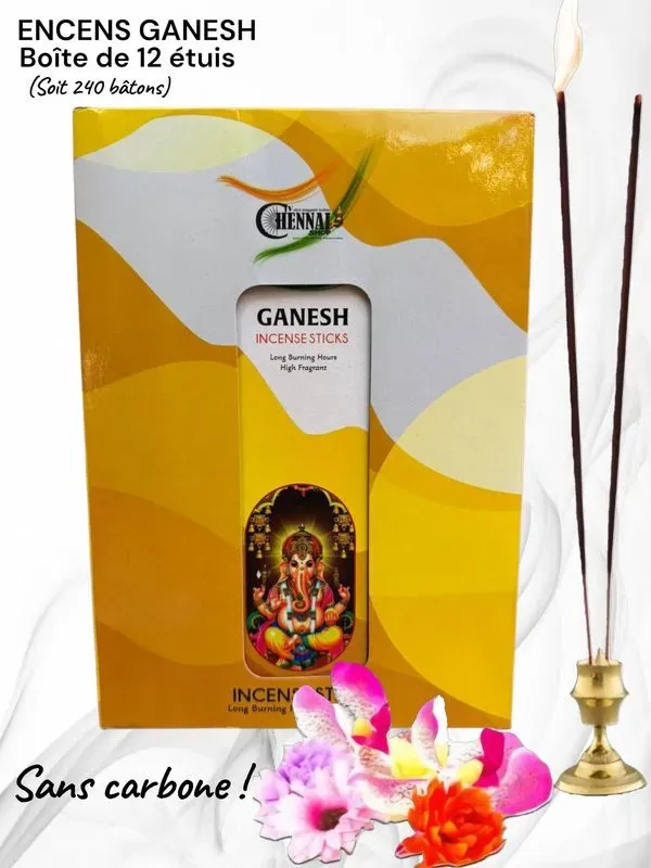 Encens Ganesh sans carbone 240 bâtons - longue combustion, parfum délicat