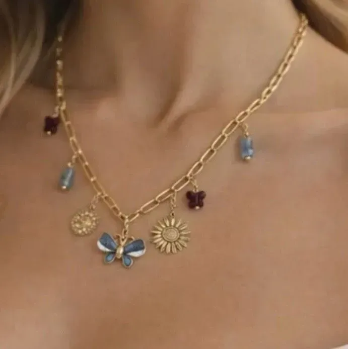 Collier breloque ornée de pierre naturelle en acier inoxydable