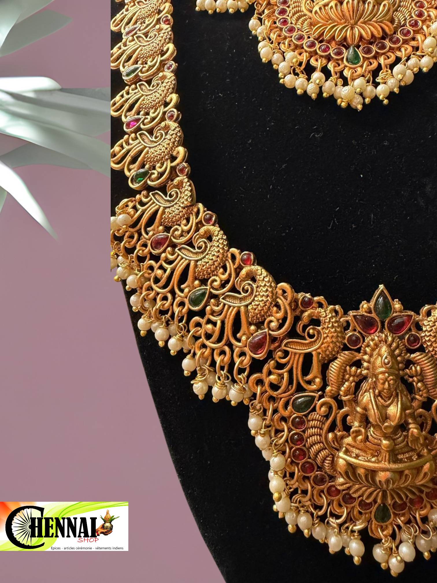 Parure indienne dorée luxe perles et pierres — visuel 2