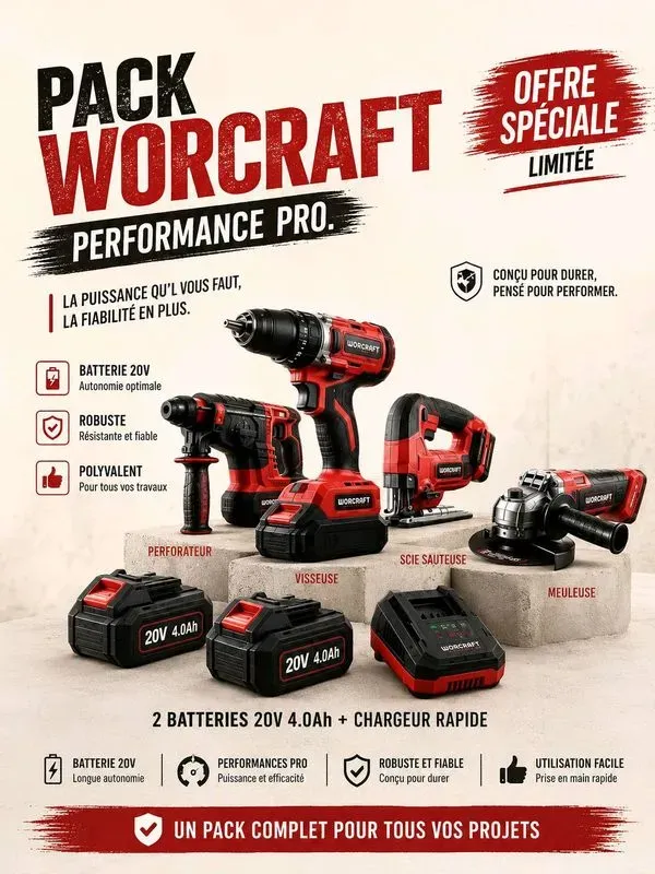 pack 4 outils + 2 batterie + chargeur