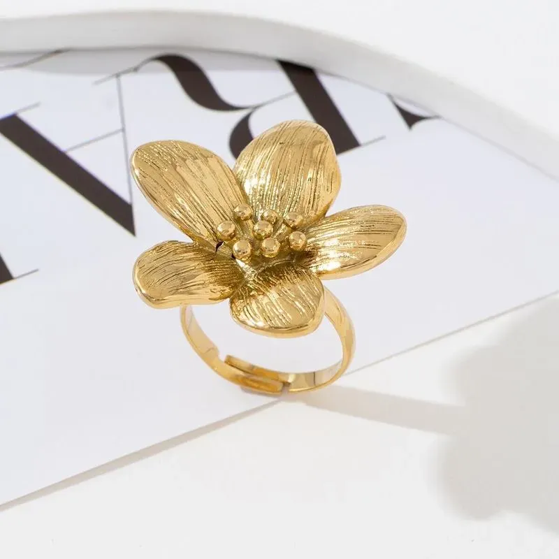 Bague fleur en acier inoxydable