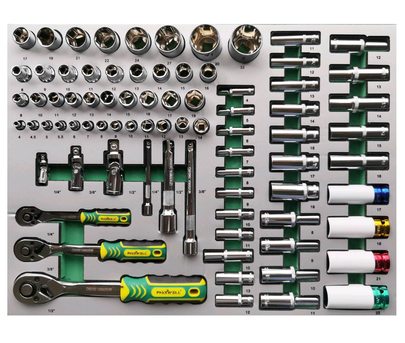 Servante Verte 7 tiroirs pleins d'outillages PHIXWELL — visuel 9
