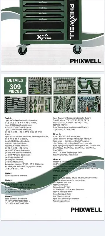 Servante Verte 7 tiroirs pleins d'outillages PHIXWELL — visuel 3