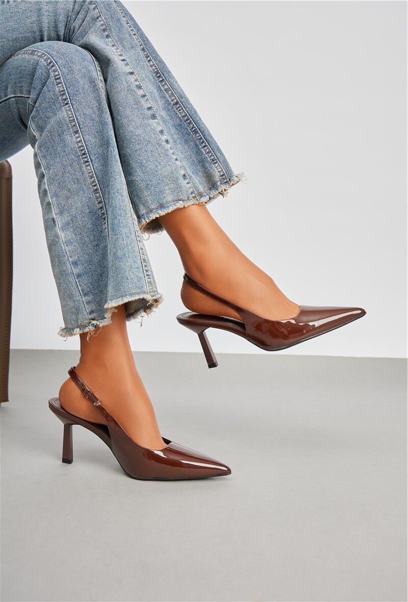 Escarpins slingback pointus – Noir, Marron, Vert, Imprimé – Élégance assurée — visuel 2