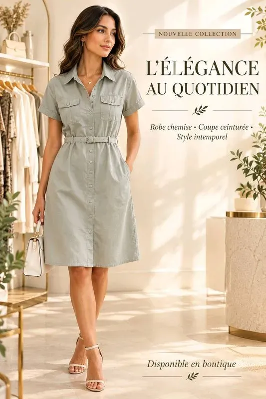 Robe Chemise Ceinturée  - Élégance Intemporelle