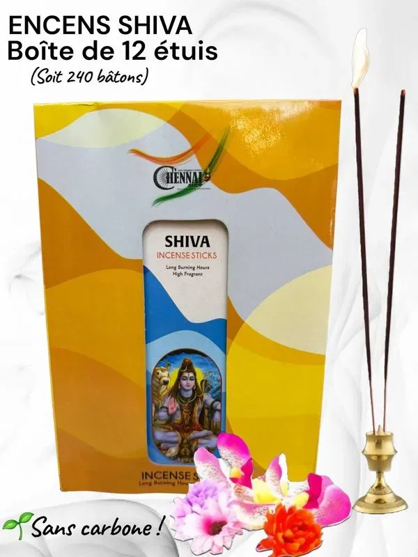 Encens Shiva boite 12 étuis soit 240 bâtons Sans carbone