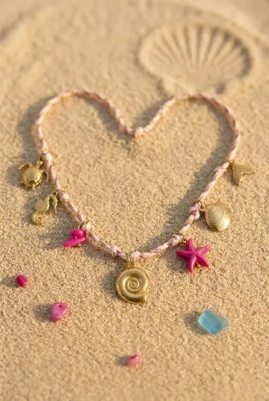 Collier cordon rose - acier inoxydable & breloques marines 