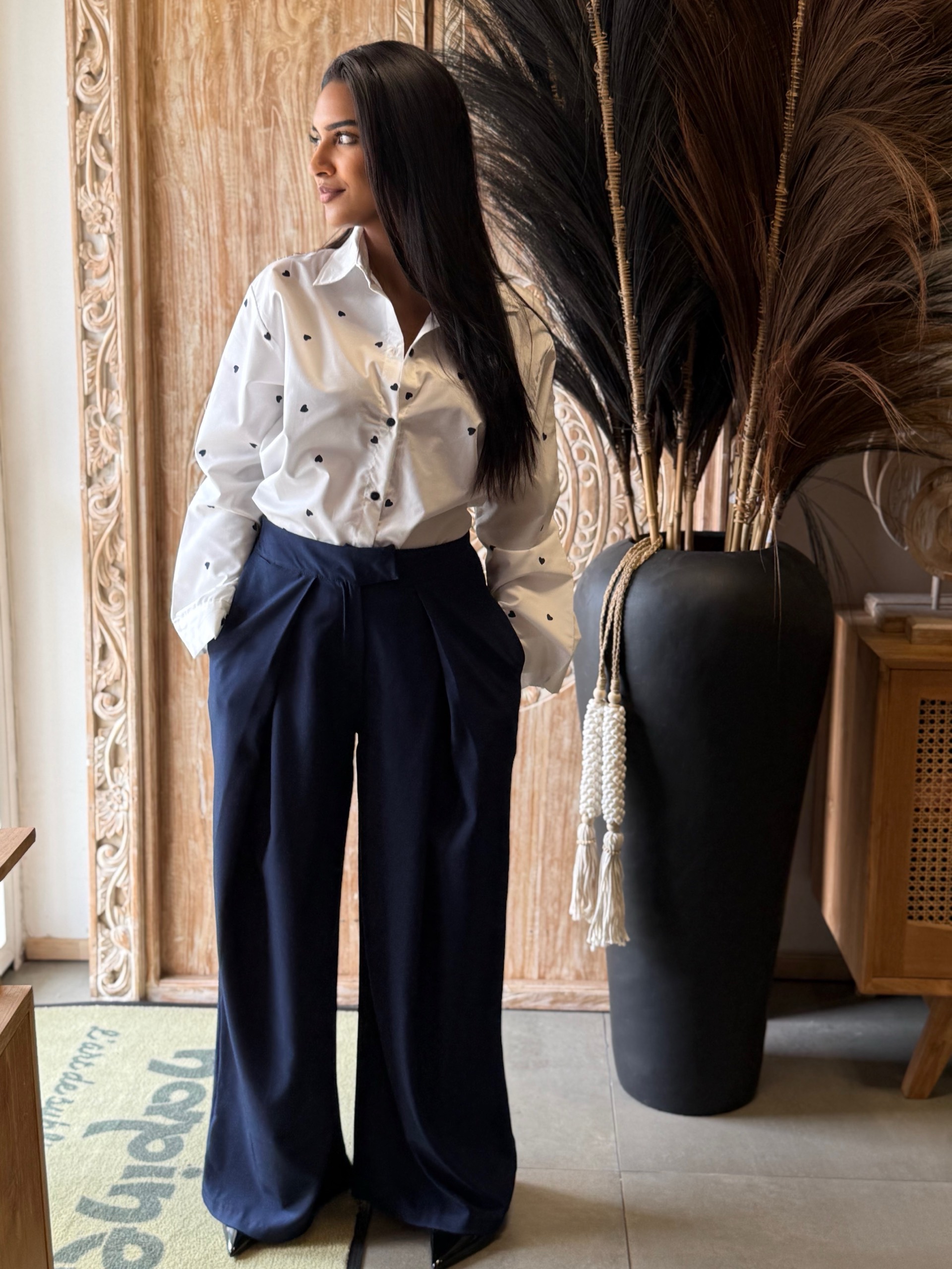 Chemise femme blanche à motifs cœurs – coupe oversize