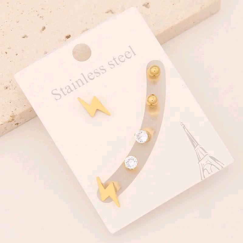 ensemble 3 paires boucles d'oreilles doré en acier inoxydable 