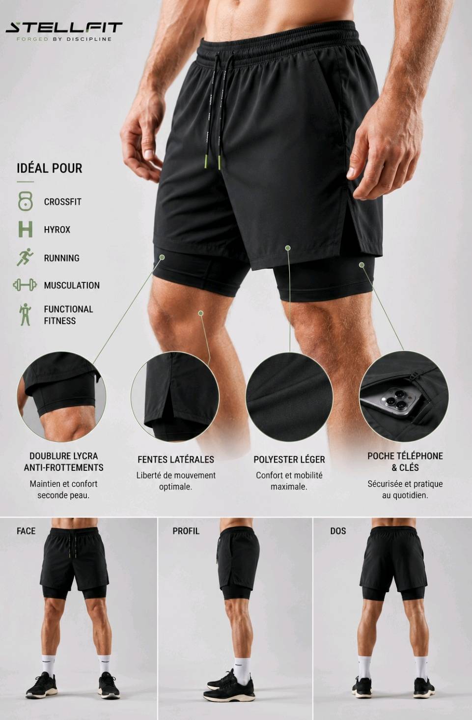 Short 2 en 1 doublure lycra intégrée