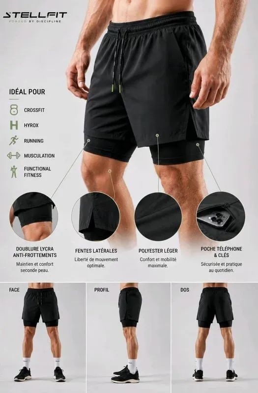 Short 2 en 1 doublure lycra intégrée