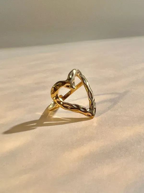 Bague cœur organique acier inoxydable doré