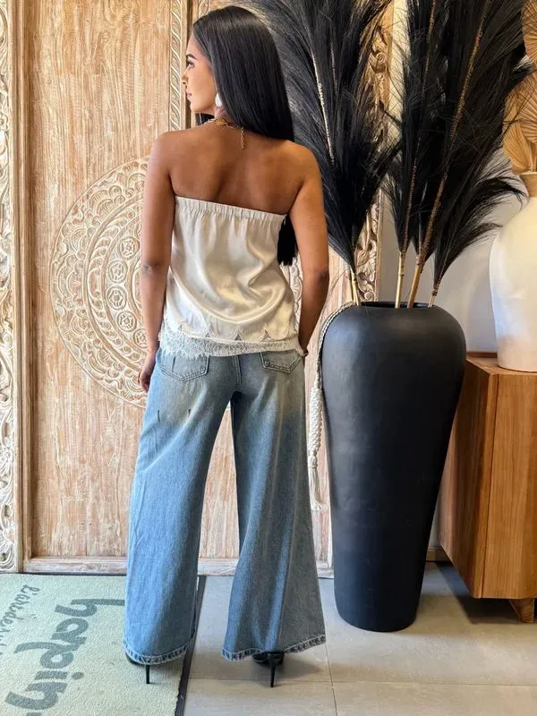 Haut bustier satinée aux détails à dentelle  — visuel 3