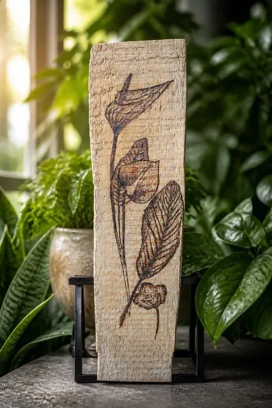 fleur tropicale gravé sur bois flotté brut  — visuel 7