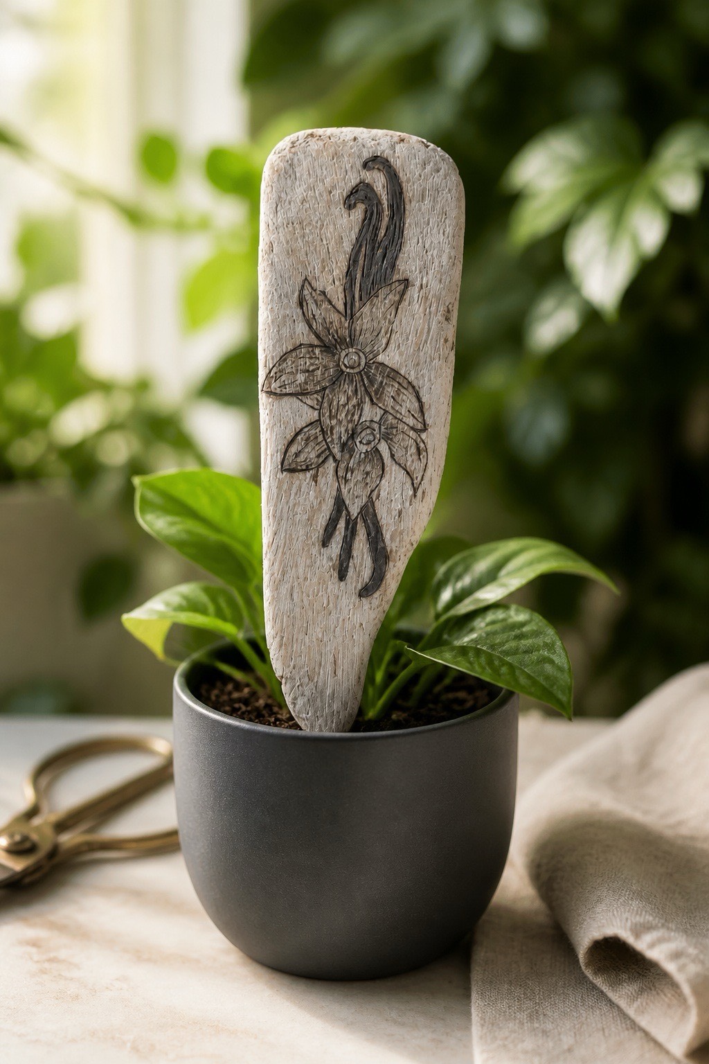 fleur tropicale gravé sur bois flotté brut — visuel 9
