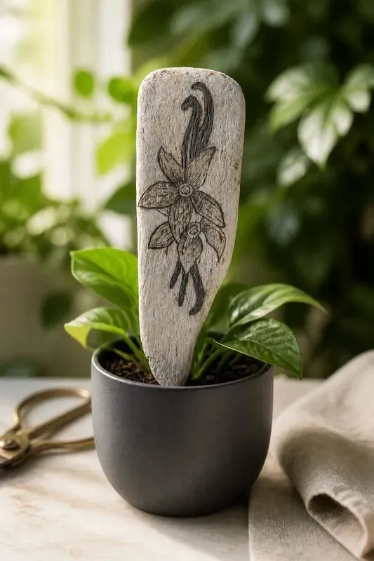 fleur tropicale gravé sur bois flotté brut  — visuel 9