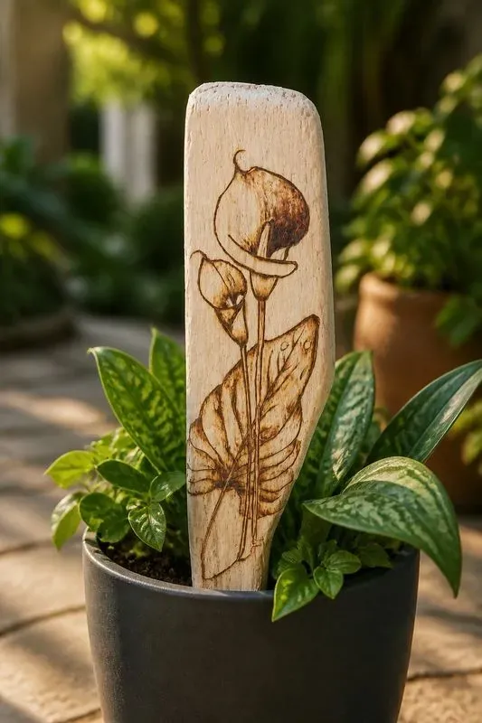 fleur tropicale gravé sur bois flotté brut