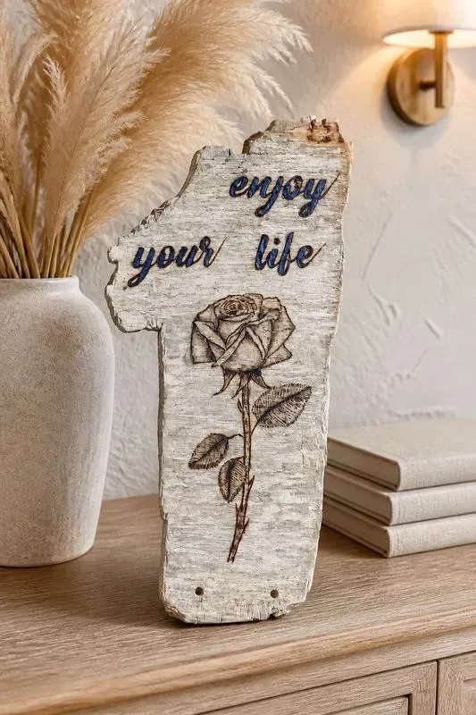 fleur tropicale gravé sur bois flotté brut  — visuel 2