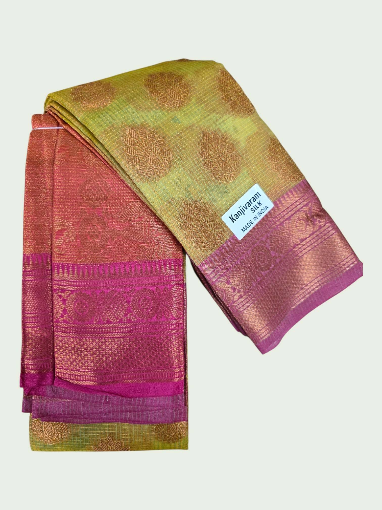 Saree Kanjivaram 6m rose et vert — visuel 2