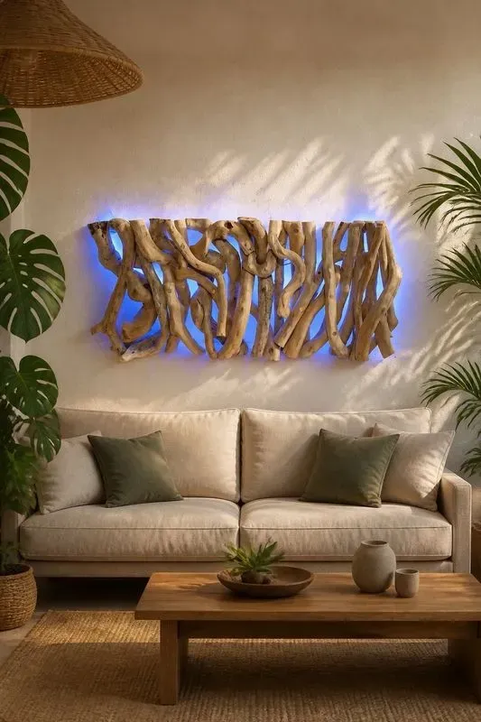 tableau de et en bois flotté lumineux
