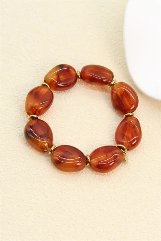 Bracelet résine élastique - Perles ovales Brillantes
