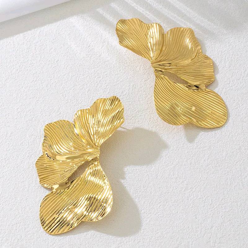 Boucles d'oreilles Ginkgo dorées en acier inoxydable 