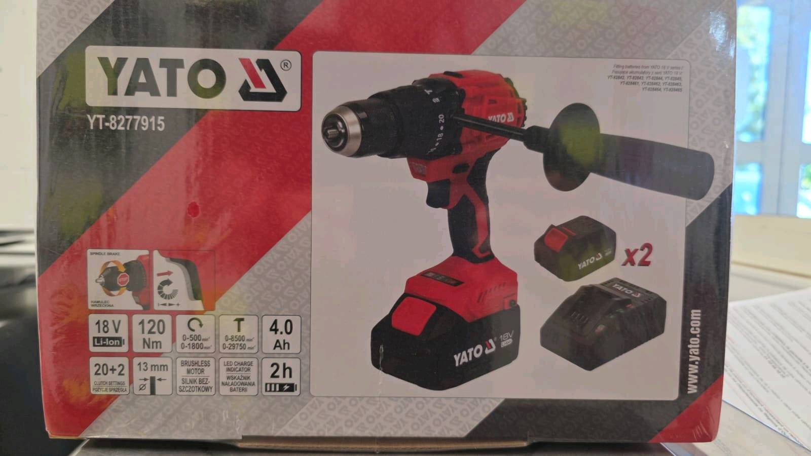 Perceuse-visseuse sans fil YATO 18V Brushless 120 Nm – 2x4.0Ah — visuel 2