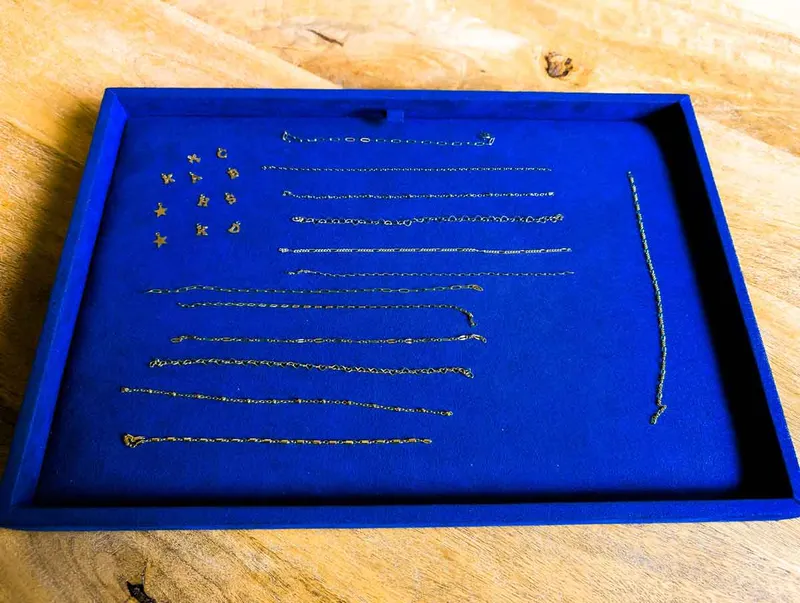 Close-up of various permanent bracelet styles on models