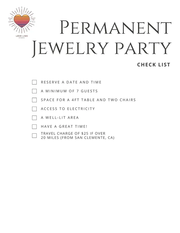 A checklist for planning a successful permanent jewelry party, including budget, guest list, and timeline