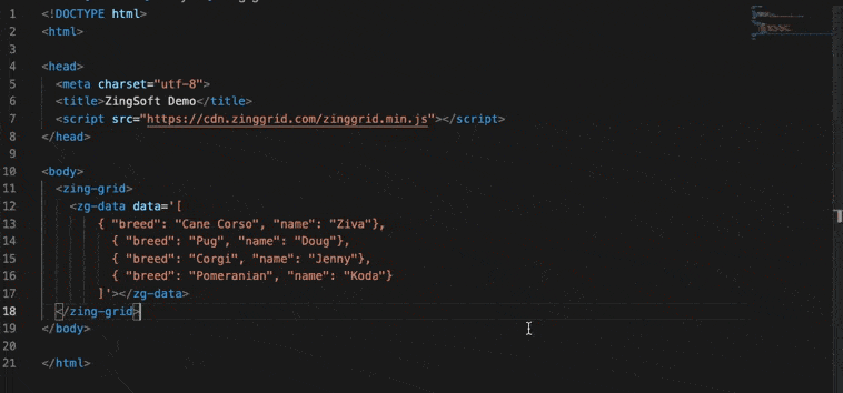 ZingGrid LSP CSS autocompletion