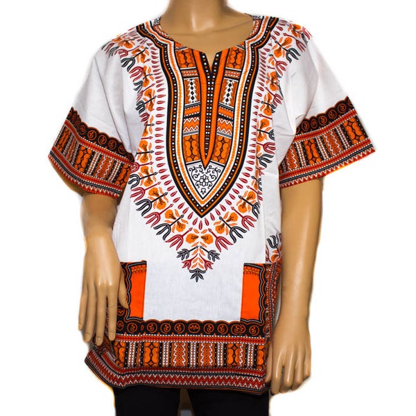 White Orange Dashiki Shirt