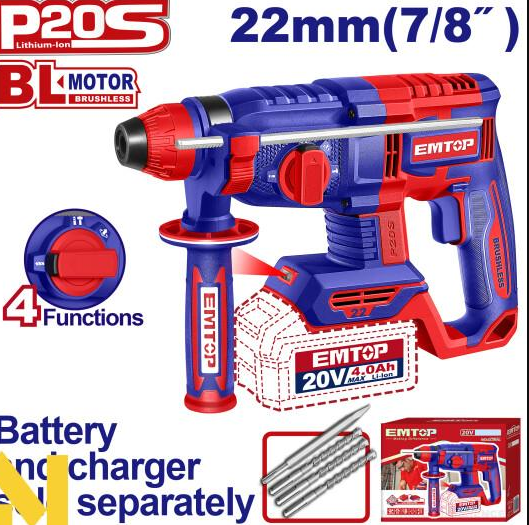 Ciocan rotopercurtor pe baterie, 20v, 22 mm  emtop Thumbnail 1