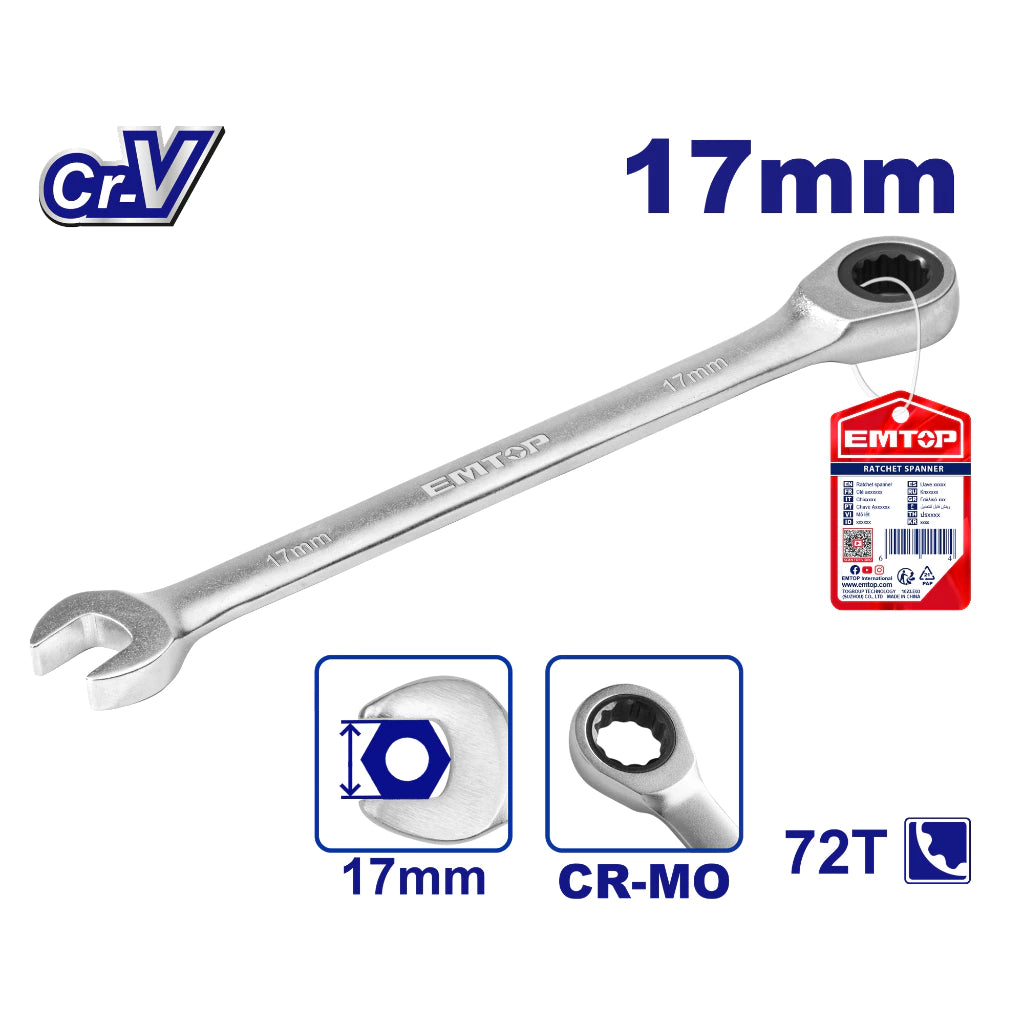 Cheie combinata cr-v, 17  mm, 230  mm, emtop Thumbnail 1