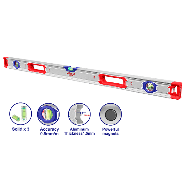 Nivela magnet. aluminiu 80cm 3 pozitii cu 2 manere emtop