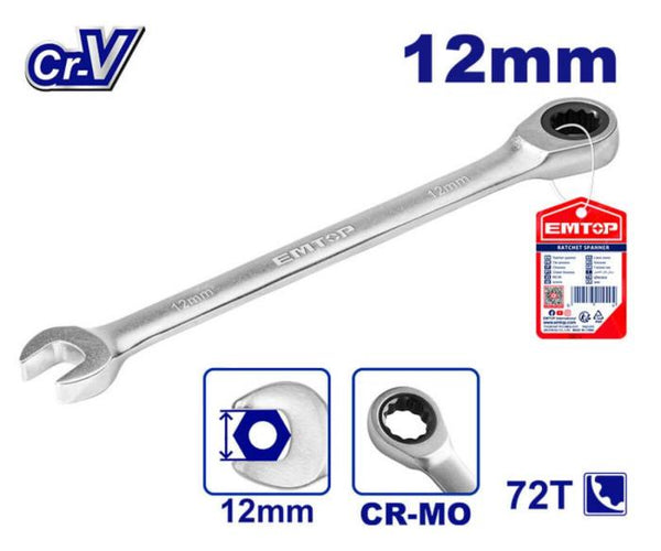 Cheie combinata cr-v, 12  mm, 172 mm, emtop Thumbnail 1