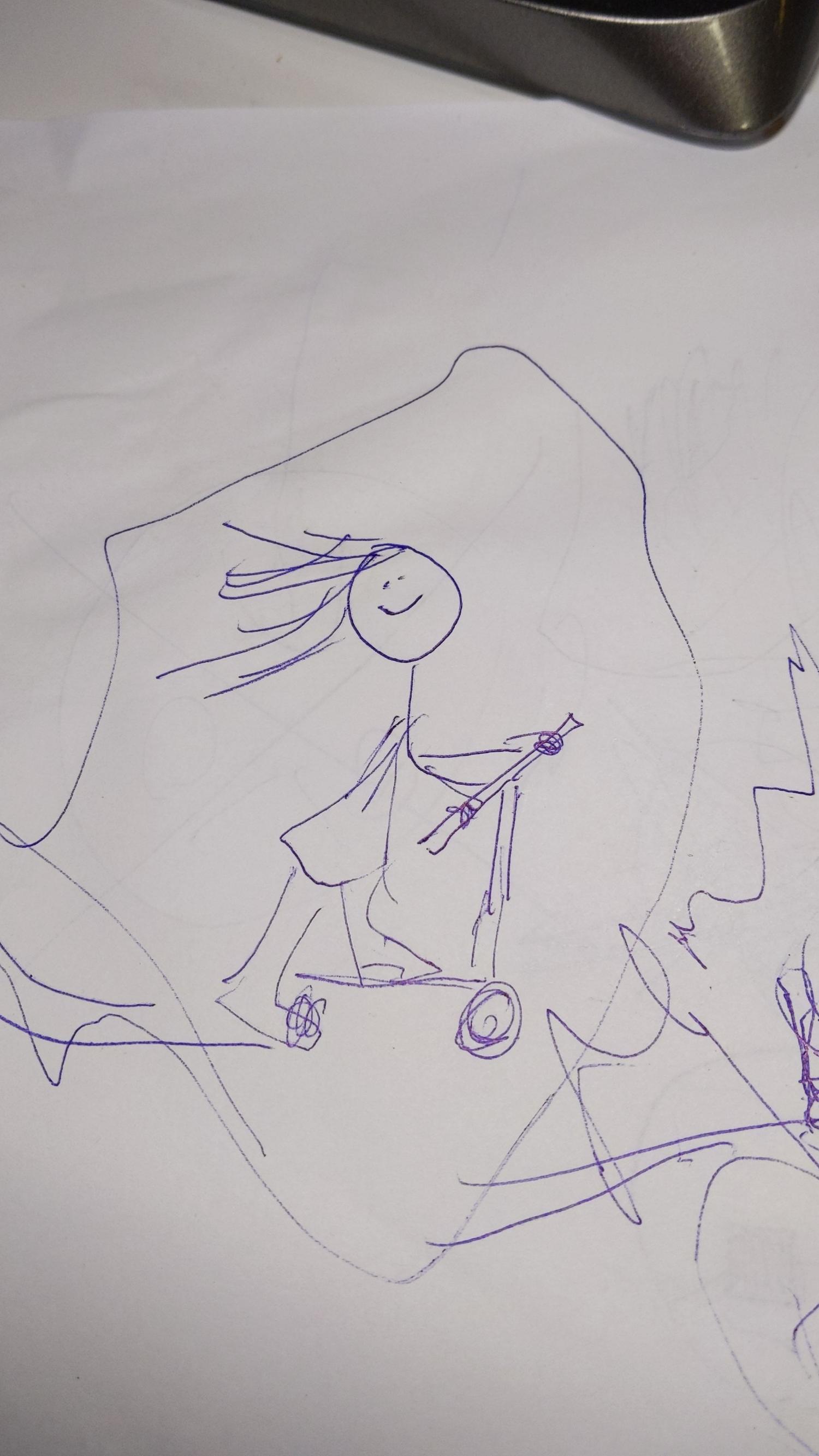 Barnteckning av flicka på sparkcykel bild 2