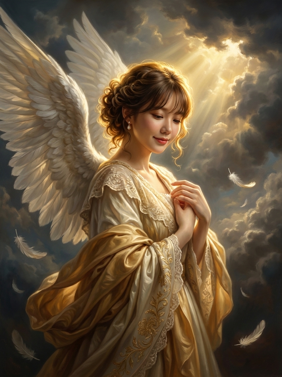 Baroque Angel AI photo style example generated with Elyra — Marble wings, divine light, ceiling-painting drama.