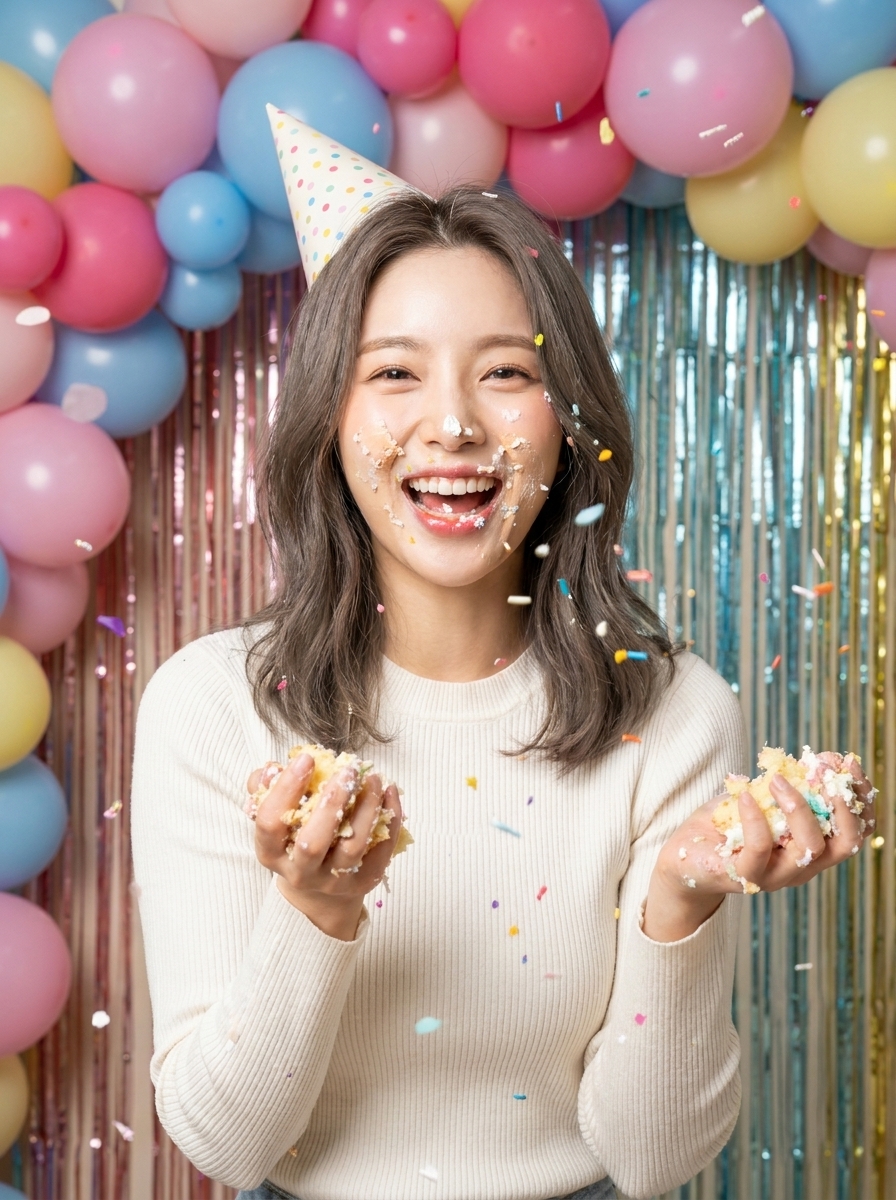 Adult Cake Smash AI photo style example generated with Elyra — Confetti, frosting on your face, zero regrets.
