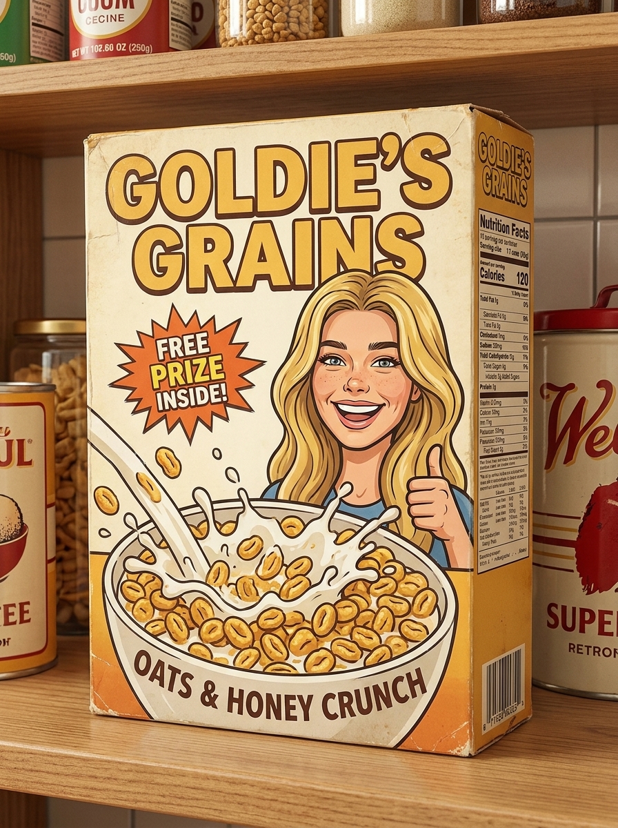 Cereal Box Mascot AI photo style example generated with Elyra — Part of a complete breakfast since right now.