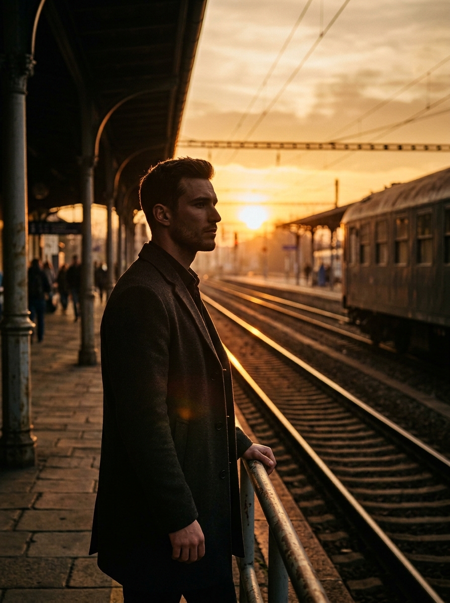 Golden Platform AI photo style example generated with Elyra — Cinematic travel portraits bathed in golden-hour light and movie-like emotion.