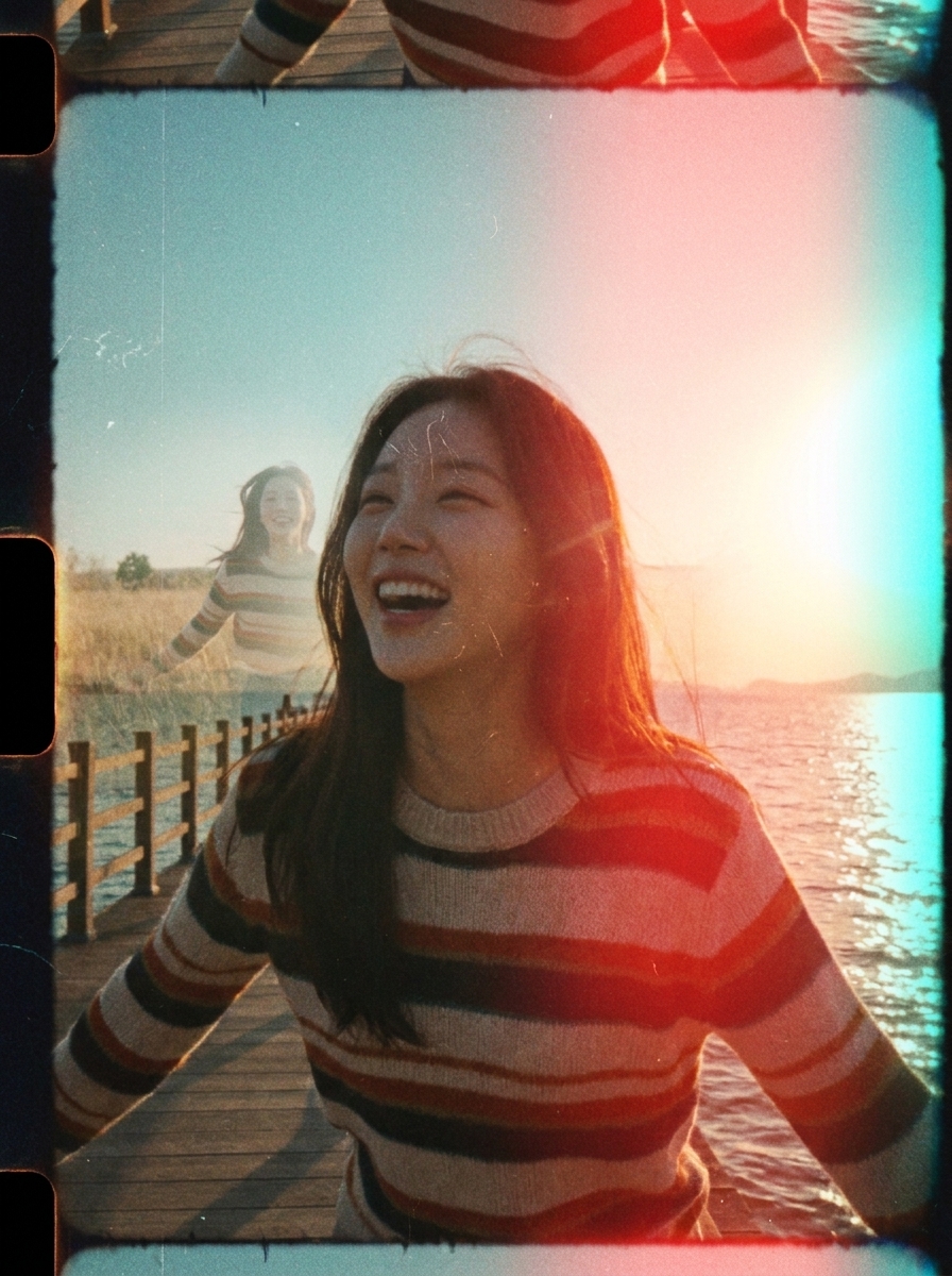 Super 8 Summer AI photo style example generated with Elyra — Sun-flared home-movie frames from a summer that never ends.