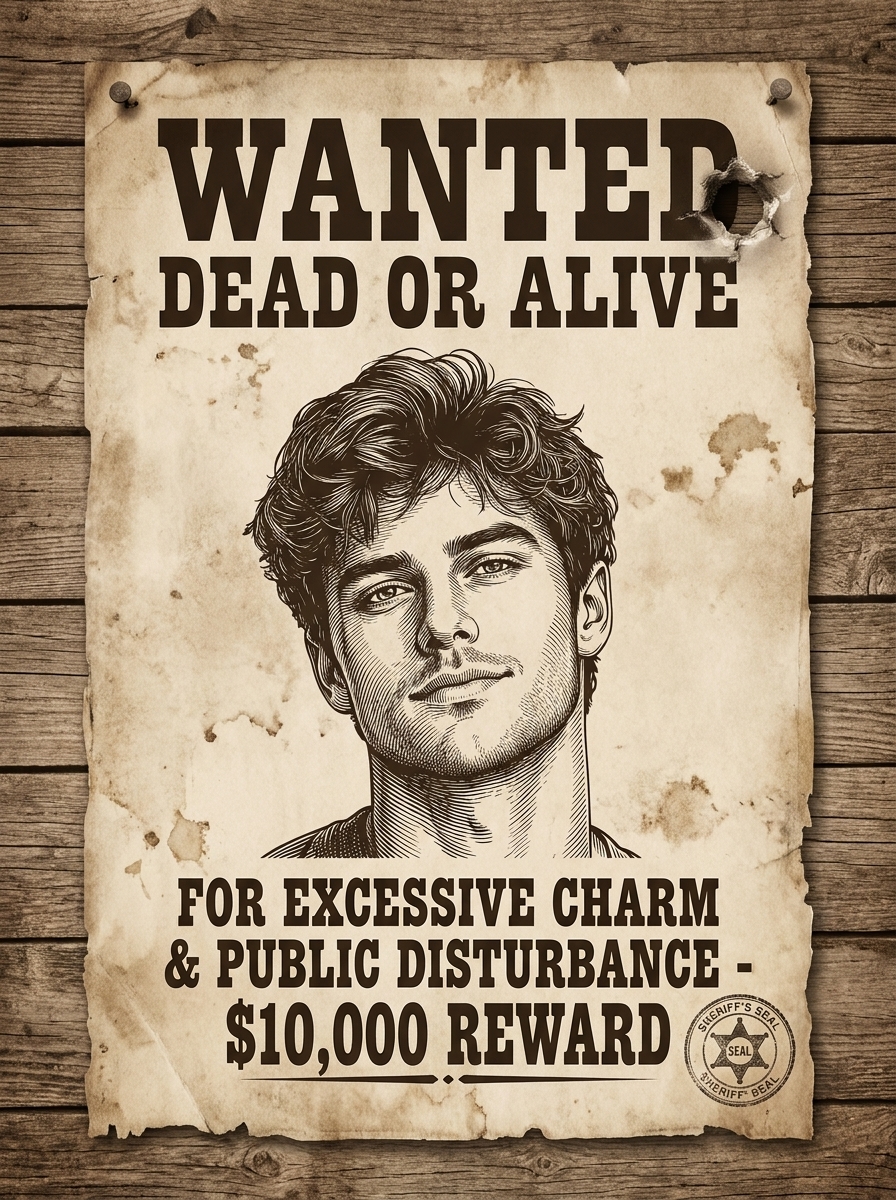 Wanted Poster AI photo style example generated with Elyra — Dead or alive — reward: everything in the saloon till.