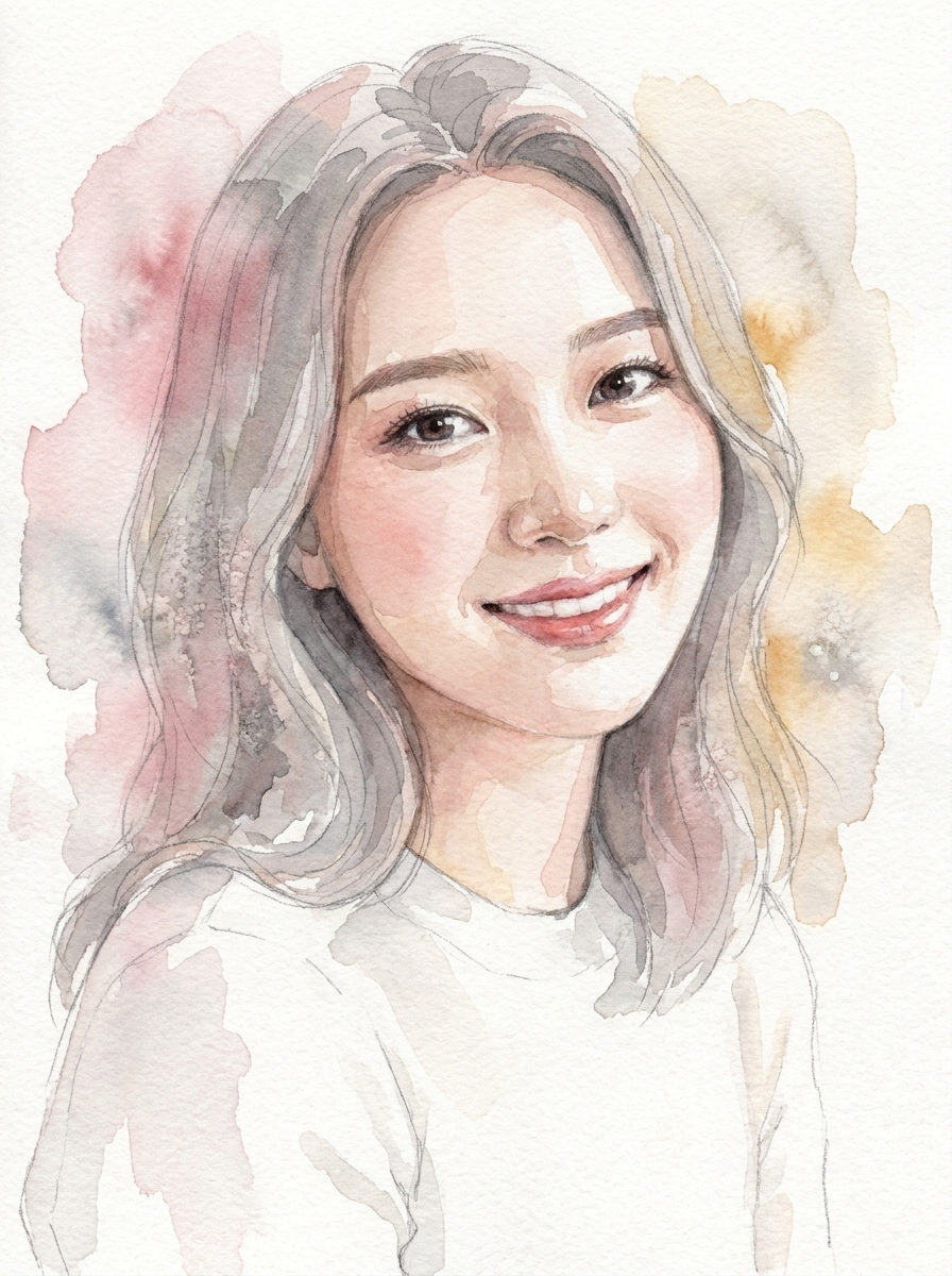 Soft Watercolor AI photo style example generated with Elyra — Loose washes, blooming pigment, unfinished edges.