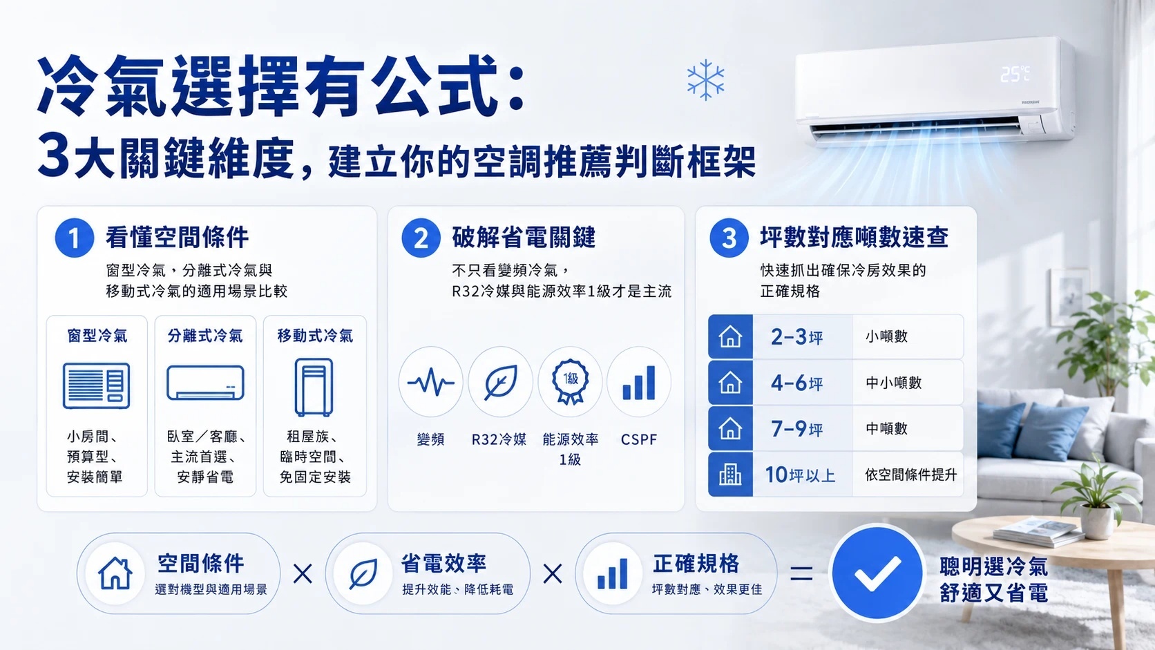 冷氣選擇有公式:3大關鍵維度,建立你的空調推薦判斷框架 冷氣選擇有公式:3大關鍵維度,建立你的空調推薦判斷框架