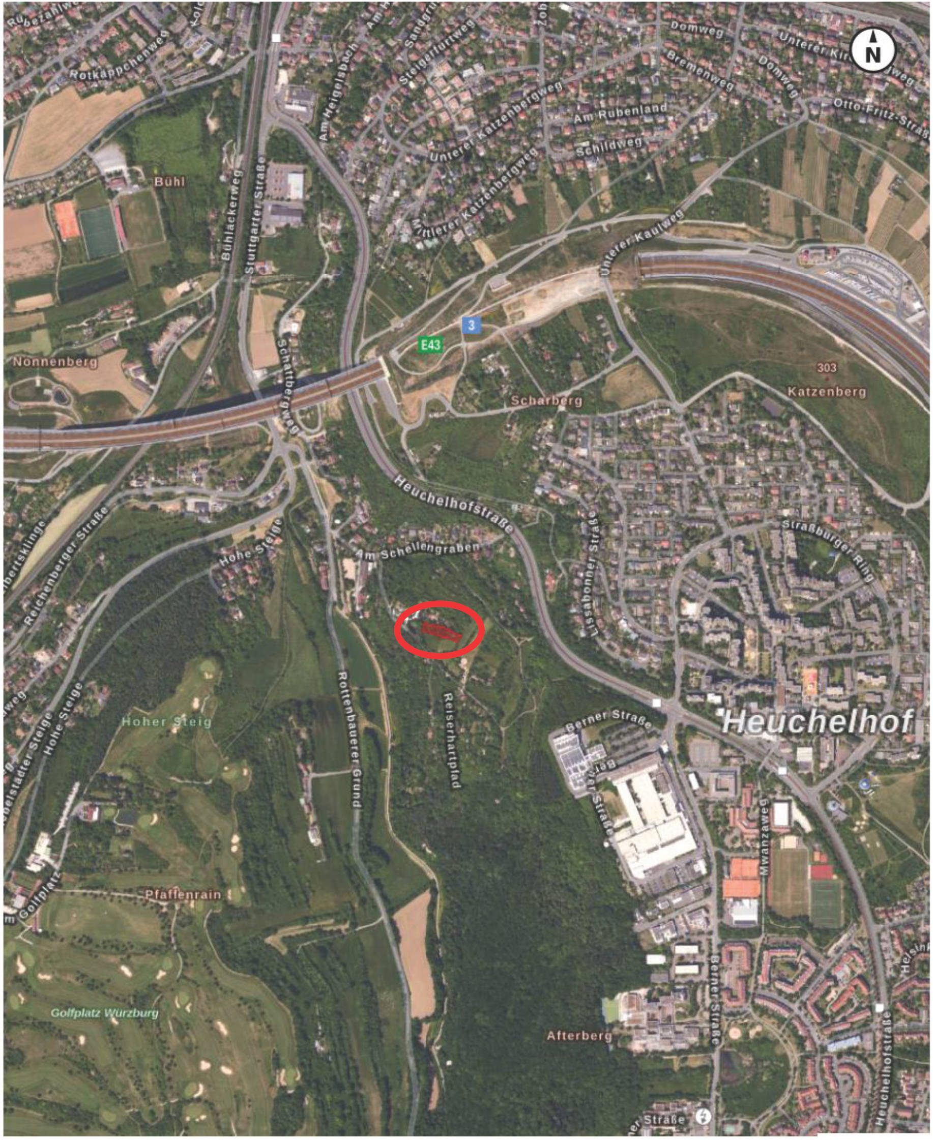 Nahezu rechteckiges Grundstück, bebaut mit gemauertem Gartenhaus in Reiserhartpfad  5, 97084 Würzburg, Heidingsfeld