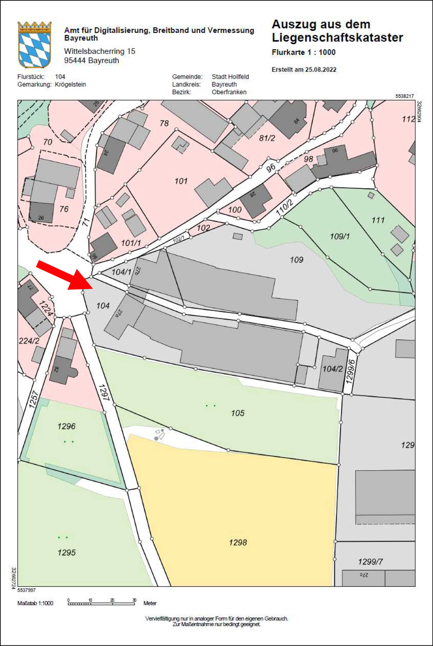 bayern 0062K0024-2022 Krögelstein 27 A, 96142 Hollfeld, Hierzu die zum Weg Flst. 1300 Krögelstein gezogene Teilfläche 1/1 Gemeinderecht