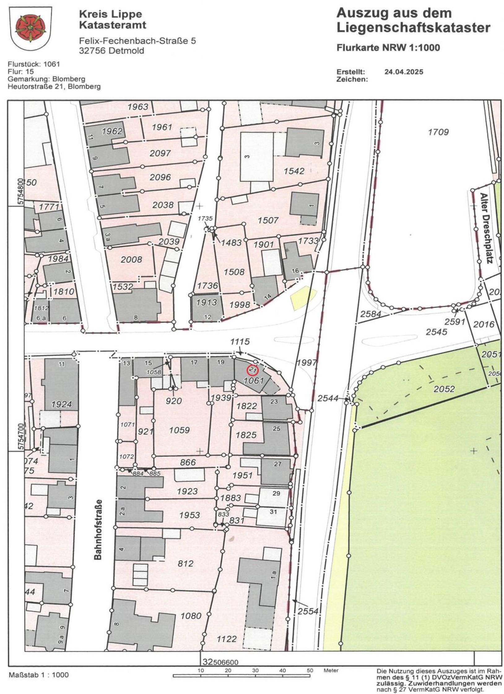 nordrheinwestpfalen 0021 K 0001/2025 Heutorstr. 21, 32825 Blomberg 16