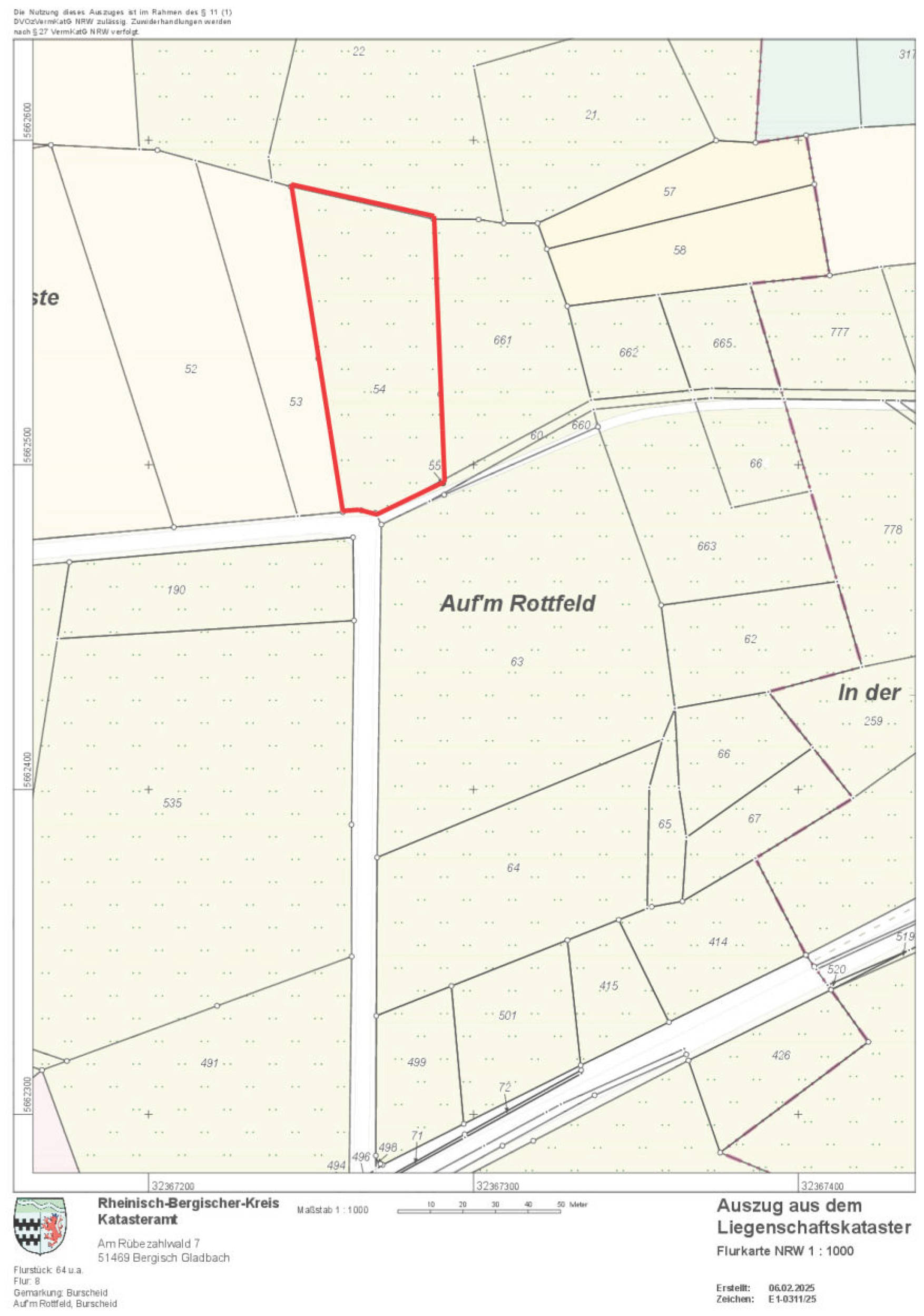 land- und forstwirtschaftlich genutztes Grundstück in Auf der Wüste, 51399 Burscheid, Blasberg/Oberwietsche